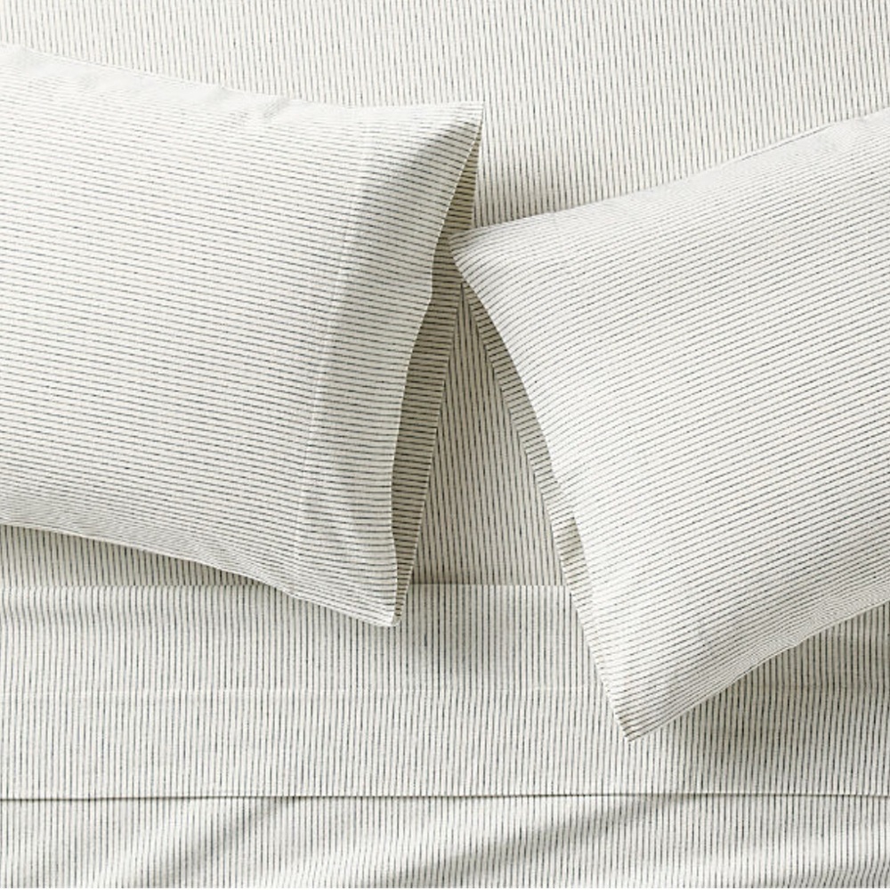 New! Crate&Barrel Cozysoft Organic Flannel Spruce Green Stripe Bed Sheet Set